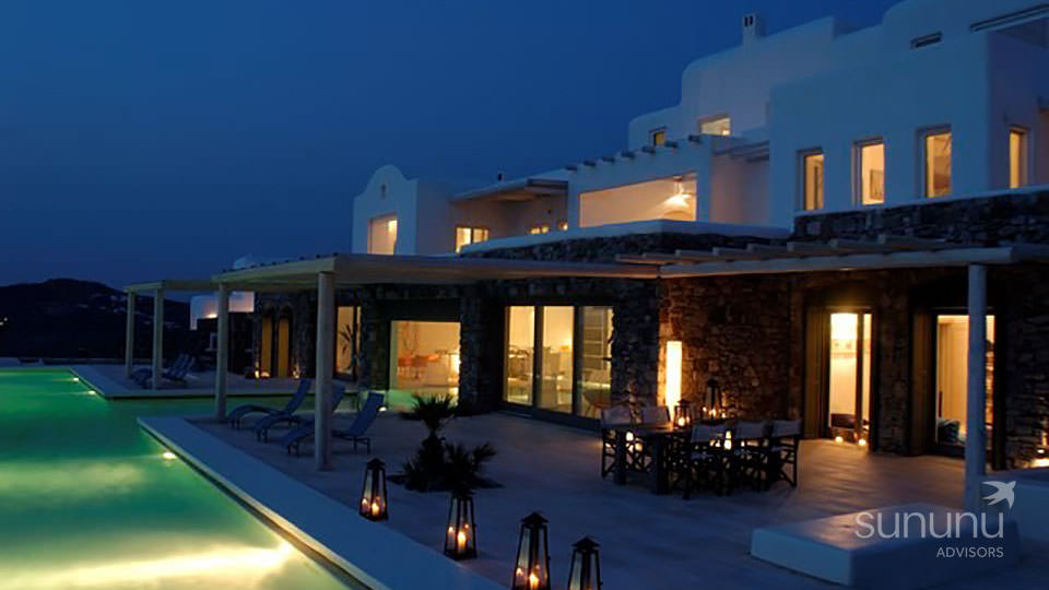 Spectacular pool extending to interior of villa in Mykonos